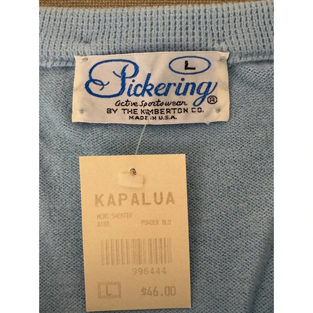Vintage Pickering Kapalua V-Neck Sweater Large New Deadstock Blue